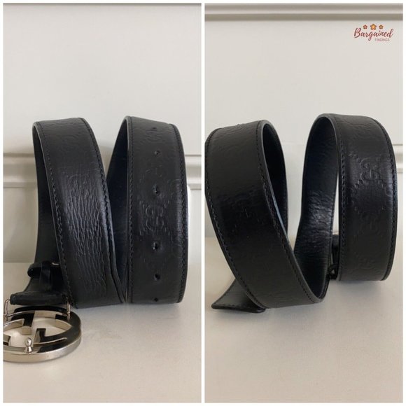 Authentic Gucci Black Guccissima Leather Silver Interlocking G Buckle Belt 95/38 - Picture 8 of 14